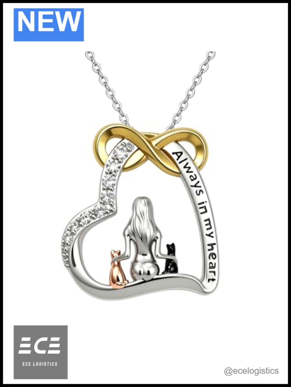 Cat Necklace 18K Gold Plated Heart Pendant for Cat Lovers